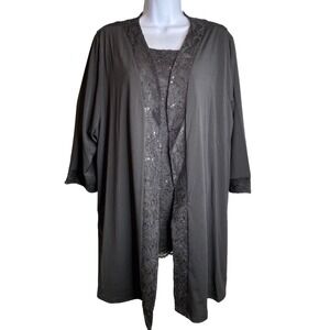 Catherines‎ Womens Black Lace Sequin Cardigan Top Set Sz 24W Going Out Dressy